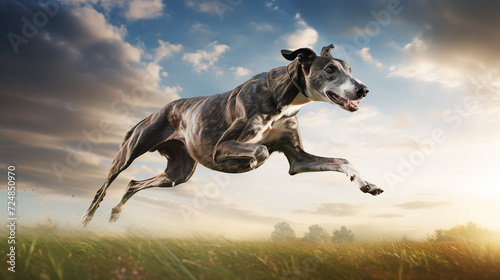 dog  Greyhound running on a grass 