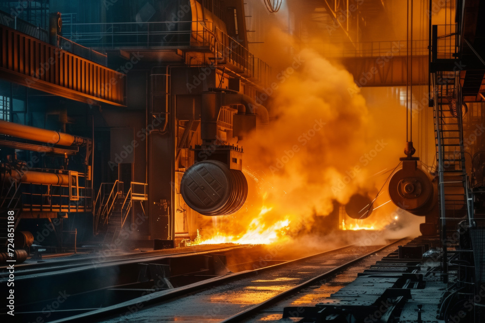 Steel plants and machinery are operating under high temperatures. Stock Photo Adobe Stock