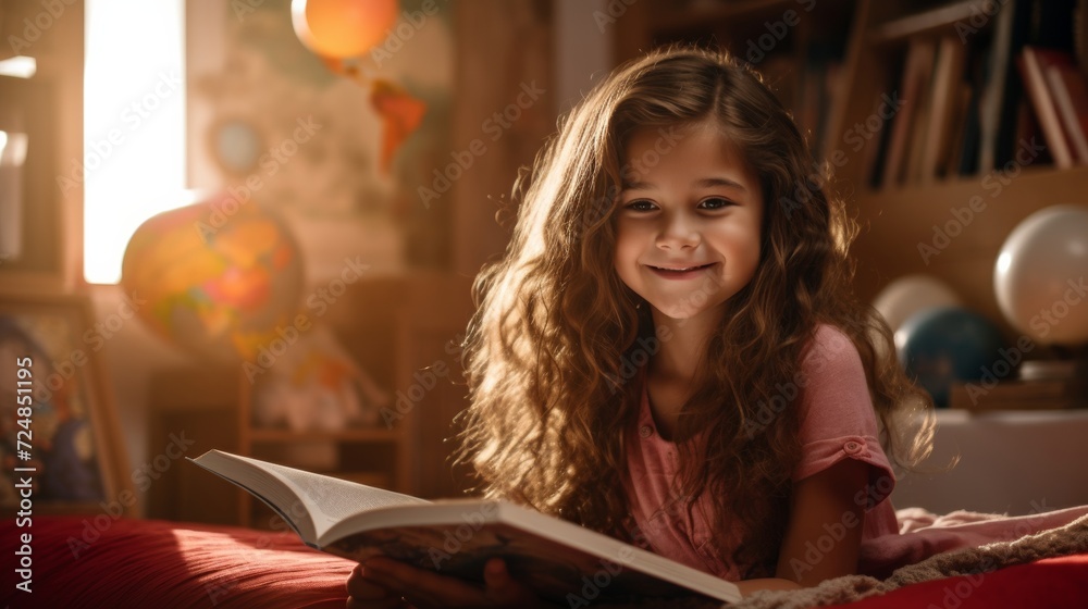 Happy children relax read book at home. Child and reading a story. learn development, childcare, laughing, education, storytelling, practice, reduce addiction mobile phone, love book Happy children relax read book at home. Child and reading a story. learn development, childcare, laughing, education, storytelling, practice, reduce addiction mobile phone, love book