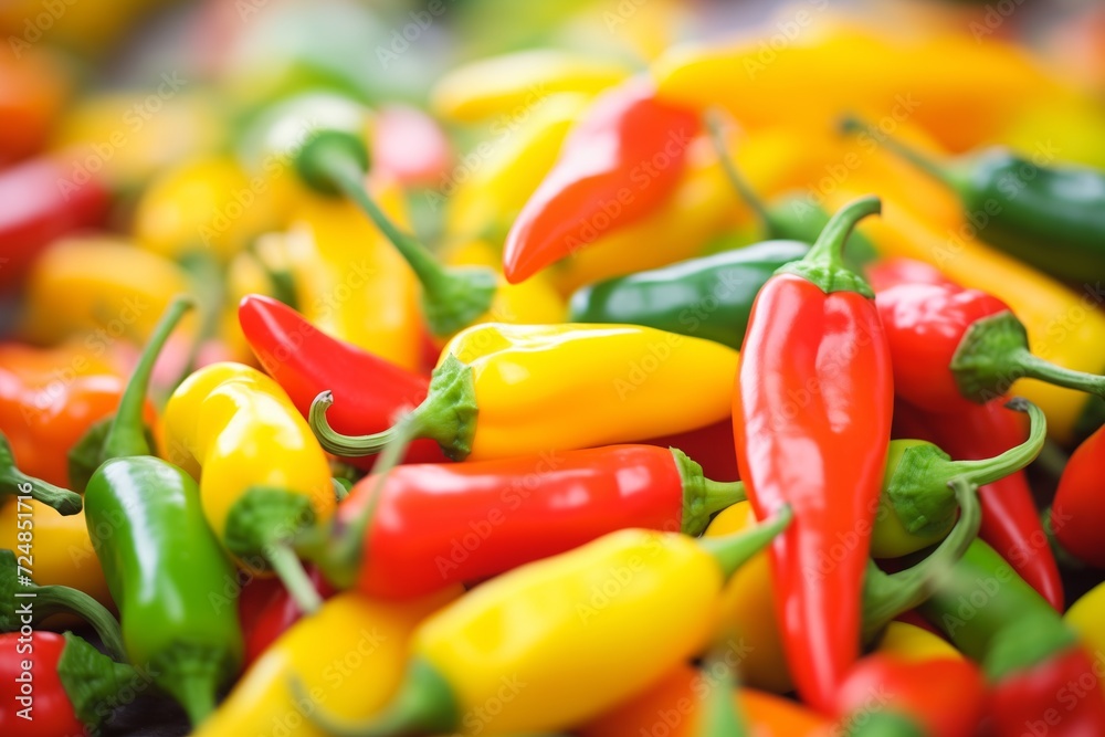 close-up shot of organic, ripe peppers showcasing their vibrant colors close-up shot of organic, ripe peppers showcasing their vibrant colors