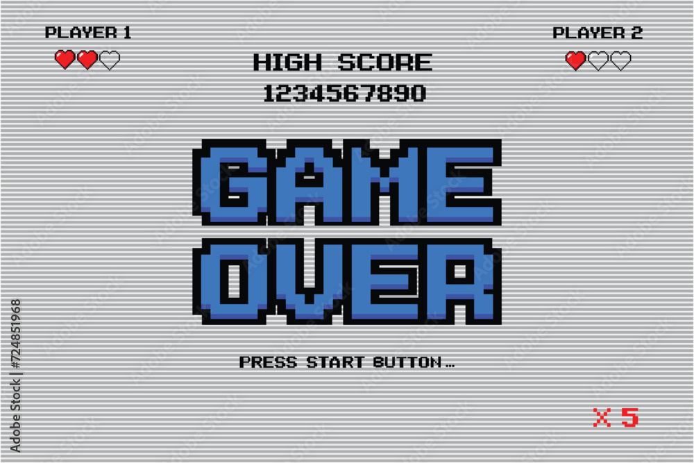 Vetor de Game over press start button. pixel art .8 bit game. retro ...