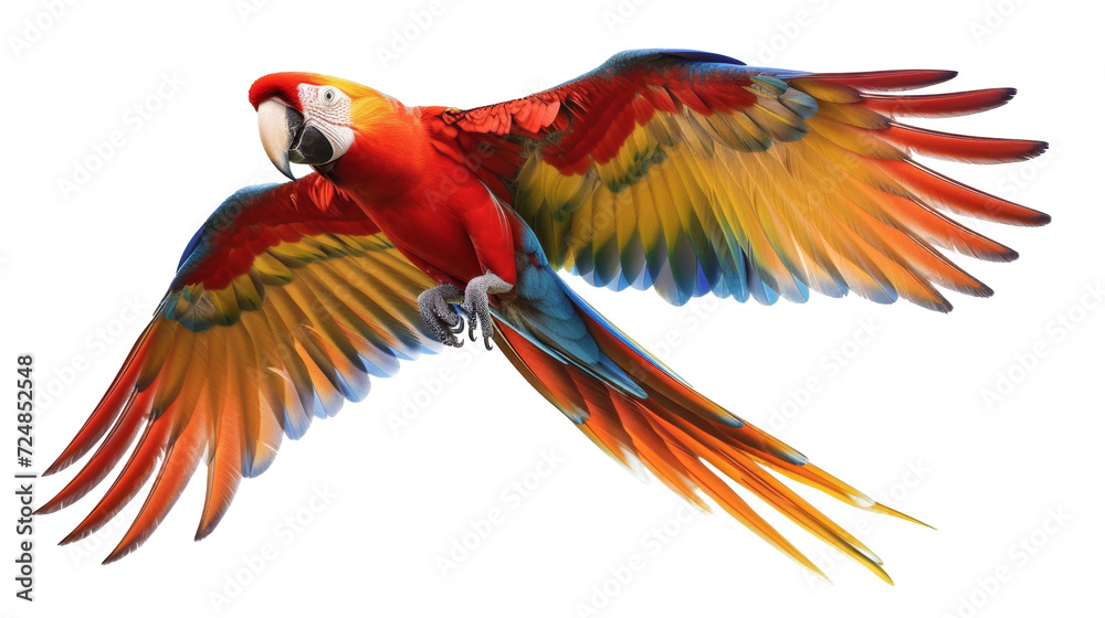 Obraz premium Colorful Parrot Flying Through the Air