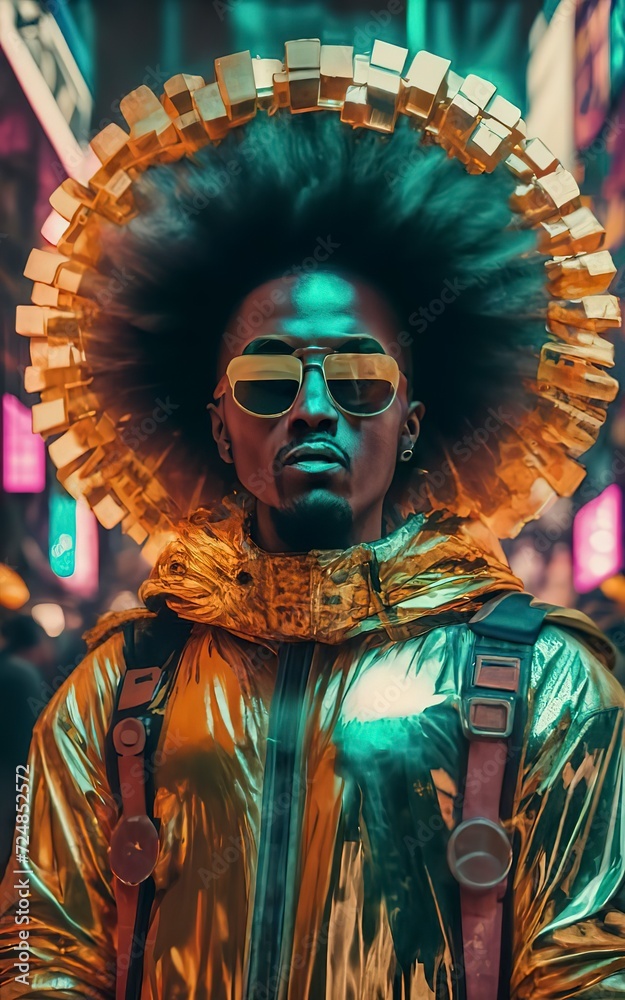 Afro futuristic colorful street market vendor
