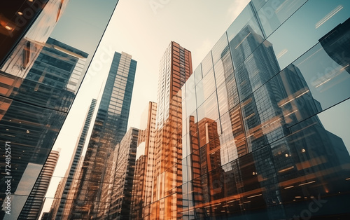 Modern glass silhouettes of skyscrapers on a background of blue sky.