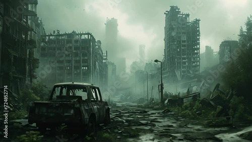 Doomsday Horizon: Haunting Urban Remnants. Generative ai photo