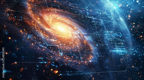 Amazing spiral galaxy with physical and mathematical signs and equations in high resolution and high quality. universe concept photo