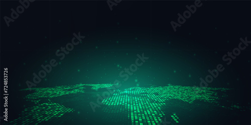 Digital technology futuristic internet network connection dark black background, green abstract cyber information communication, Ai big data science, innovation future tech line illustration vector 3d