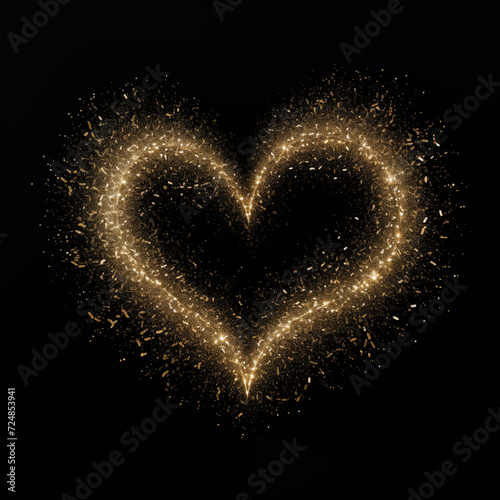 Gold sparkle glitter shine heart shaped frame on black background