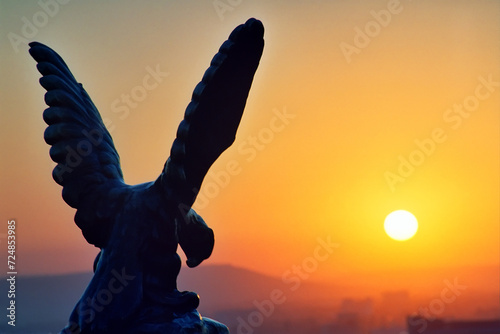 Eagle statue with sunset,Northern Caucasus. photo