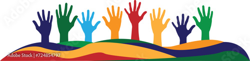 Colorful Raised Hands Silhouette. Flat Icon Vector Illustration Design. Transparent Background.