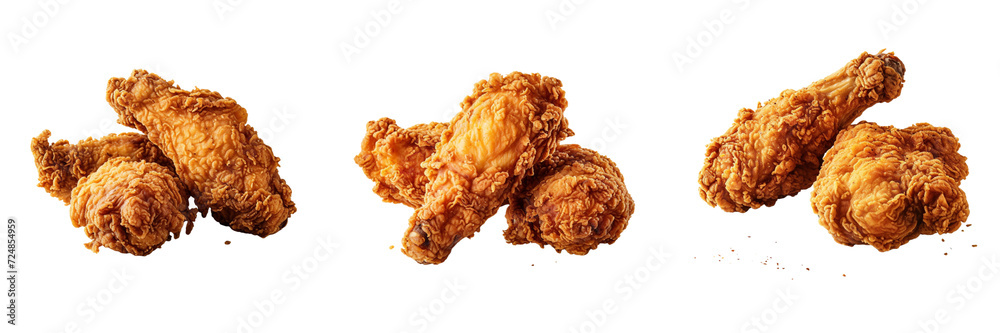 Set of A evirating Fried Chicken, on a Transparent Background Set of A evirating Fried Chicken, on a Transparent Background