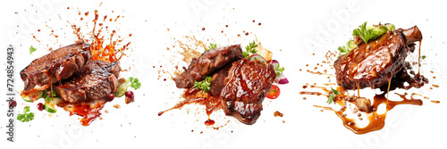 Set of A fire Steak chops on a Transparent Background photo