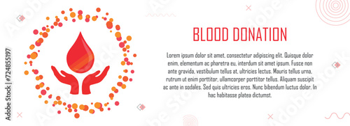 Global blood donor day on June 14, national blood donation month, red blood drop, encourage volunteers for charity events,  copy space for text, healthcare and medical treatment