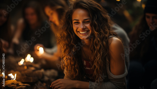 Smiling women enjoying a cheerful night of celebration generated by AI