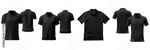 Set of A Front and back dark black polo shirt mockup on a Transparent Background