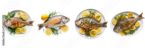 Set of A Fried bream fish with lemon on a Transparent Background