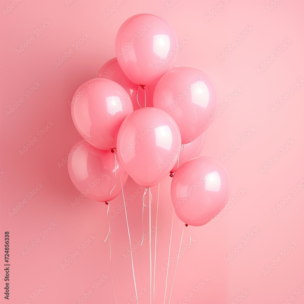 Pink balloons. Realistic 3d illustration. Flying helium romantic decor.
