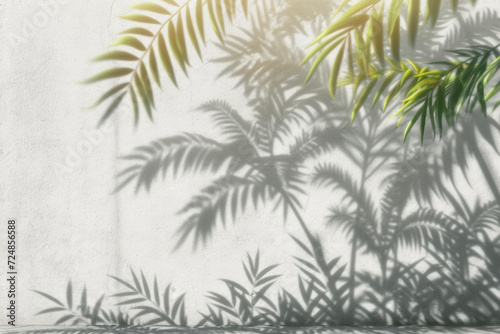 Beautiful shadows of a tropical tree on a blank concrete wall. © tonstock
