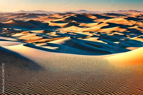 A digital desert scene with pixelated dunes and valleys that create a visually striking and abstract pattern against a virtual sky. © MB Khan