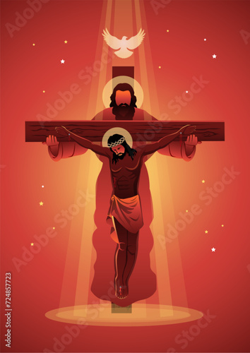 Jesus Christ crucifixion and father holding his cross
