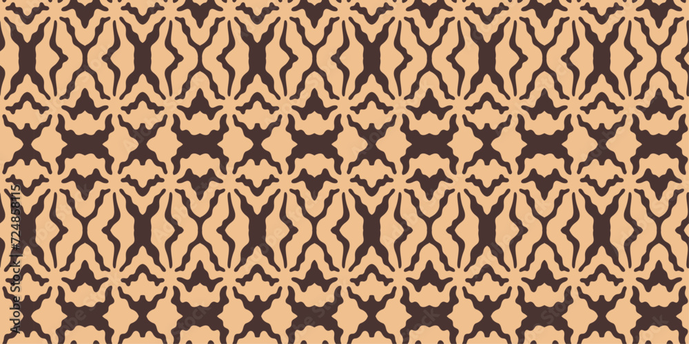 Luxurious decorative background in sand tones. Ethnic border, digital print design. Rorschach blot style pattern.