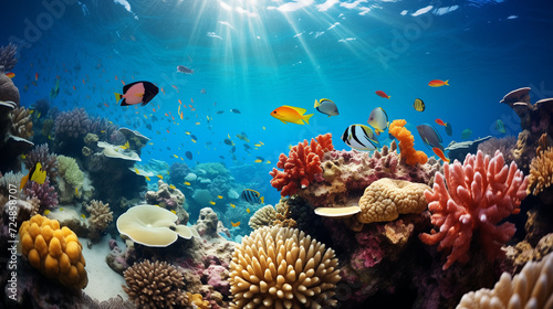 Underwater Scene With Coral Reef And Exotic Fishes, Ai generated image © Trendy Motion