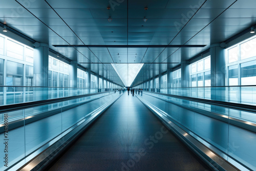 A high-speed walkway at the airport, disappearing into the distant horizon