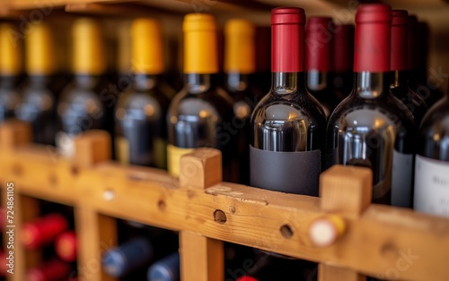 Assorted Wine Bottles in a Wooden Rack