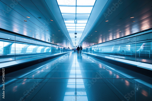 A high-speed walkway at the airport, disappearing into the distant horizon