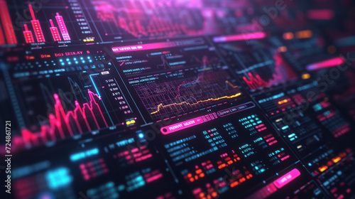 Futuristic interface of a cryptocurrency exchange with dynamic digital graphs