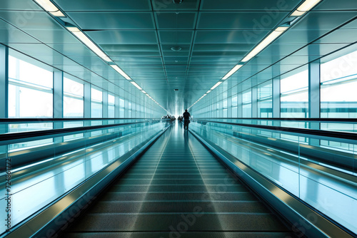 A high-speed walkway at the airport  disappearing into the distant horizon