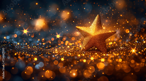 Festive Starscape Abstract Dark Background Infused with Gold and Black Stars Holiday Celebrations