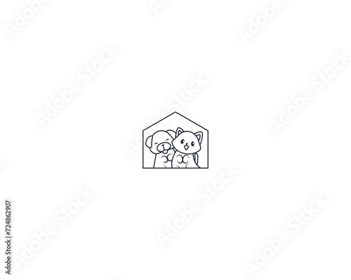 Dog and cat logo design template vector, line of pet logo design suitable for pet shop, store, cafe, business, hotel, veterinary clinic, Domestic animal vector illustration logotype, sign or symbol