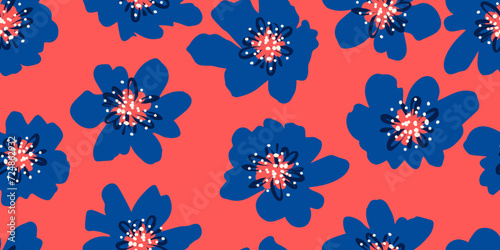 Exotic hand drawn flowers, seamless patterns with floral for fabric, textiles, clothing, wrapping paper, cover, banner, home decor, abstract backgrounds. Vector illustration.