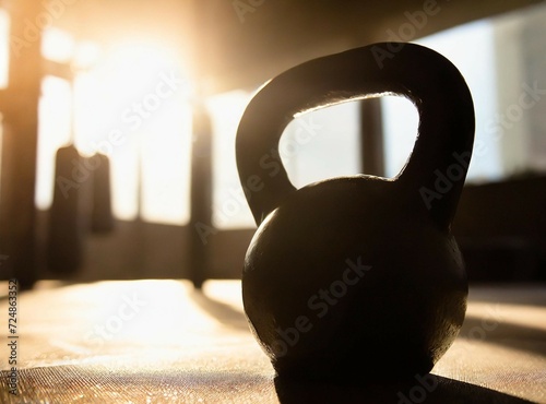 Kettlebell isolated in the gym. Background with copy space.