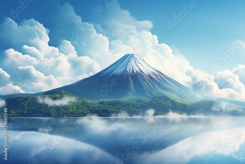 Scenic vista of majestic Mount Fuji and ethereal sea of misty clouds. Generative AI