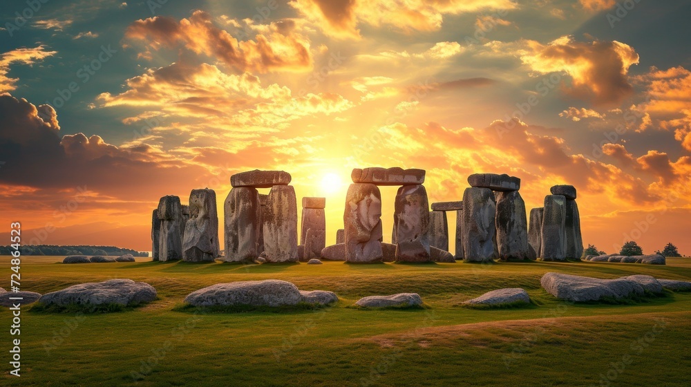beautiful stonehenge circle of stones with a beautiful majestic sunset sky in high resolution