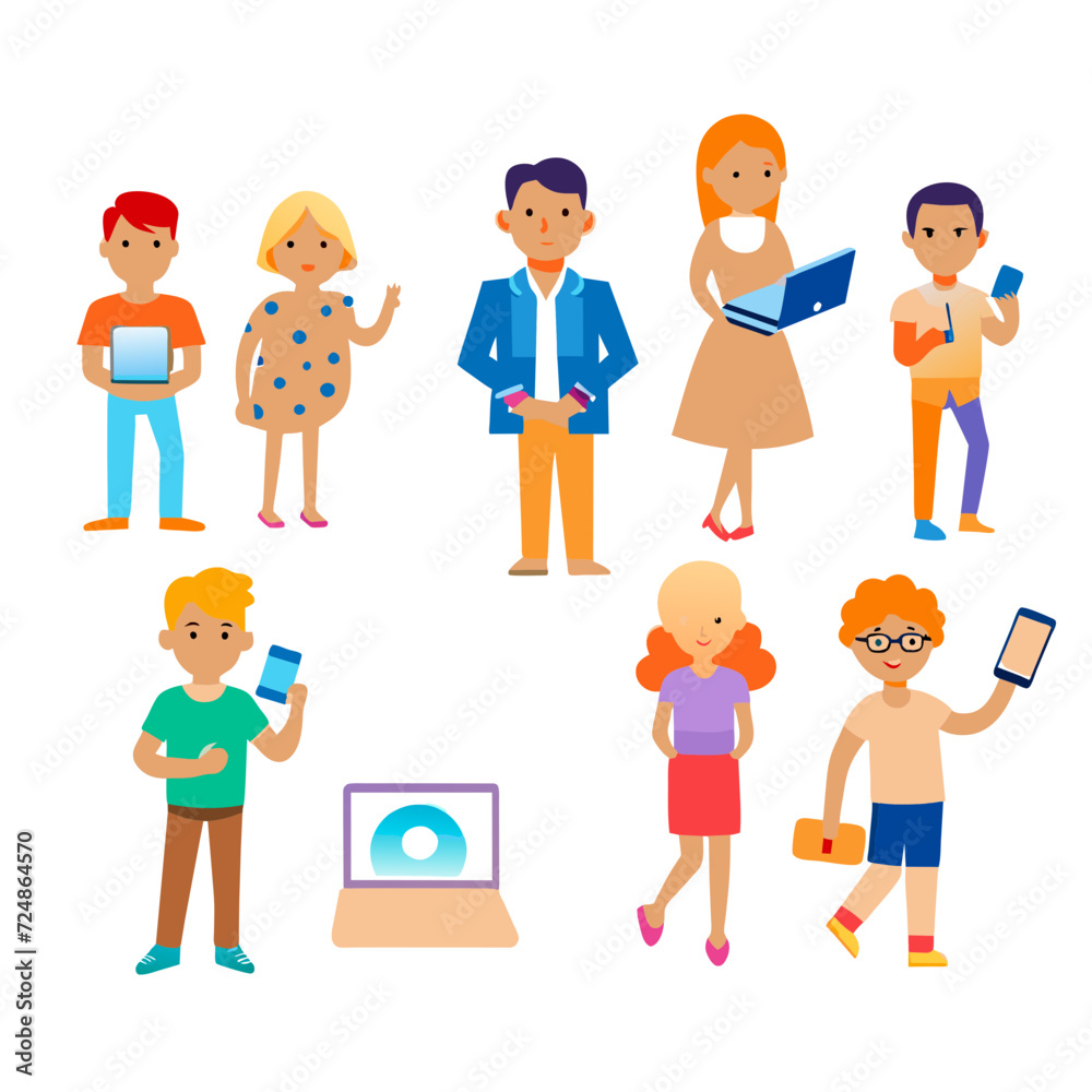 people using technology , vector set 