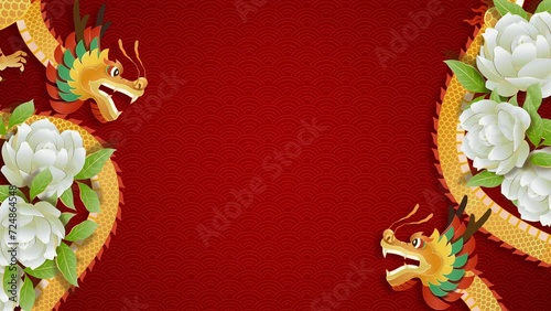 Chinese lunar new year background with dragon decoration border design and copy space in the middle, motion graphic   photo