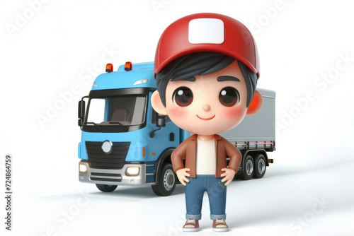 Cute 3d character driver isolated solid white background. ai generative