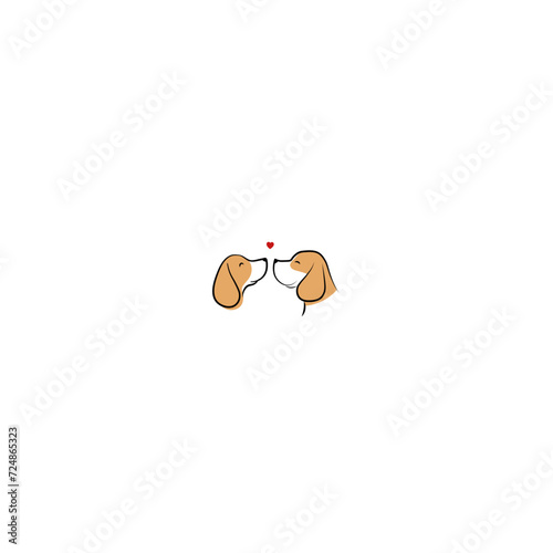 Beagle dog couple kiss with heart shaped above ,love emotional , dog, puppy lover pet care art cartoon logo vector . photo