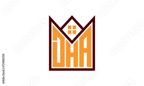 DHA initial letter real estate builders logo design vector. construction ,housing, home marker, property, building, apartment, flat, compartment, business, corporate, house rent, rental, commercial