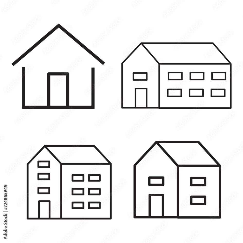 House outline  icons set. Home icon collection. Real estate. Flat style houses symbols for apps and websites on whitr background