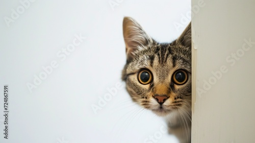 Curious Cat Peeking Out: Cute and Surprised for Pet Food and Store Promotion Banner