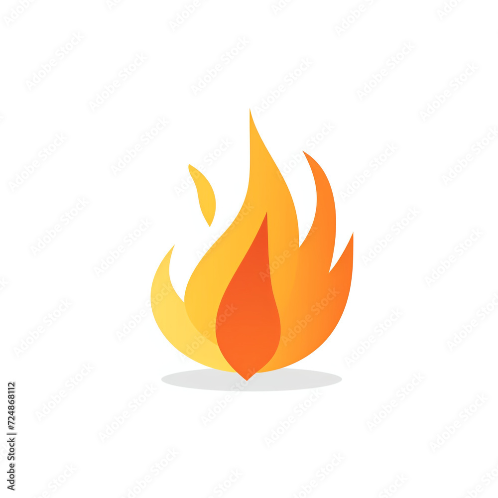 Flat design small orange fire on an absolute white background сreated with Generative Ai Flat design small orange fire on an absolute white background сreated with Generative Ai