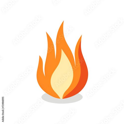 Flat design small orange fire on an absolute white background сreated with Generative Ai