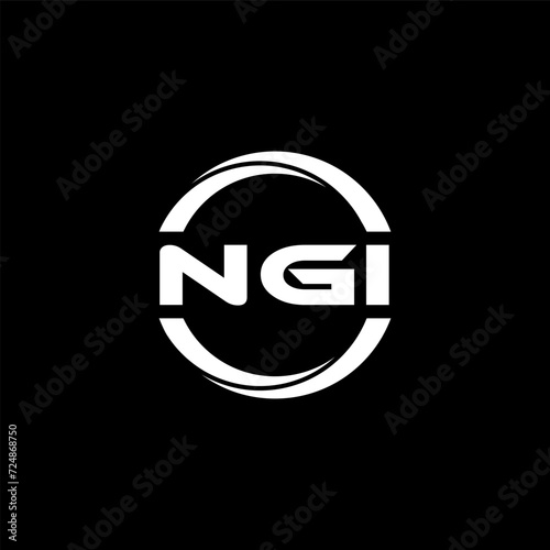 NGI letter logo design with black background in illustrator, cube logo, vector logo, modern alphabet font overlap style. calligraphy designs for logo, Poster, Invitation, etc. photo