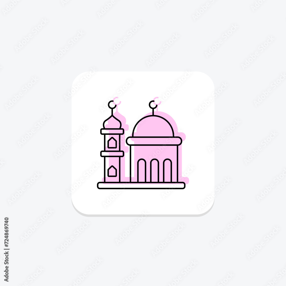 Minaret icon, tower, mosque, islamic architecture, minaret mosque tower color shadow thinline icon, editable vector icon, pixel perfect, illustrator ai file Minaret icon, tower, mosque, islamic architecture, minaret mosque tower color shadow thinline icon, editable vector icon, pixel perfect, illustrator ai file