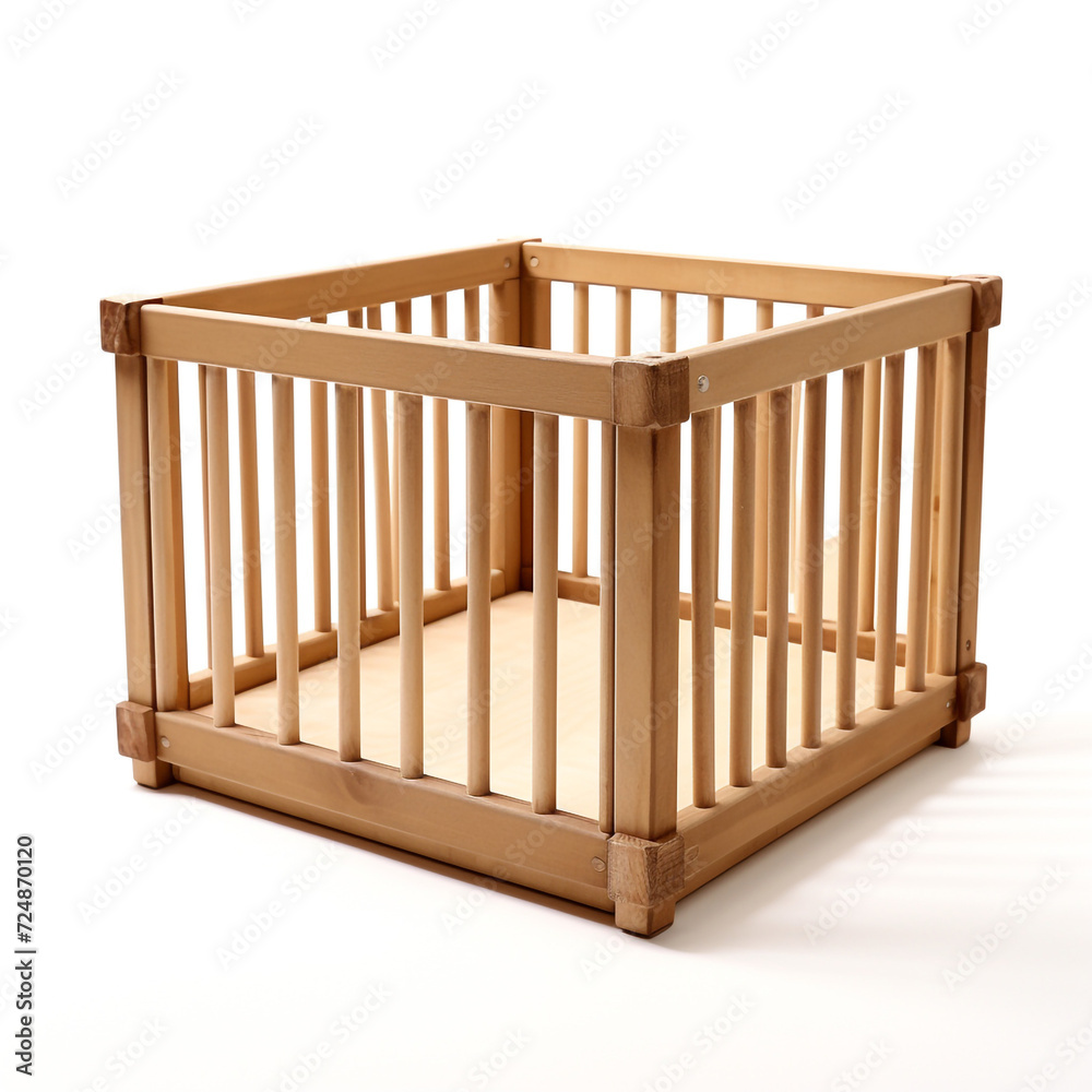 side view of rectangular Wooden Playpen on white background сreated with Generative Ai side view of rectangular Wooden Playpen on white background сreated with Generative Ai