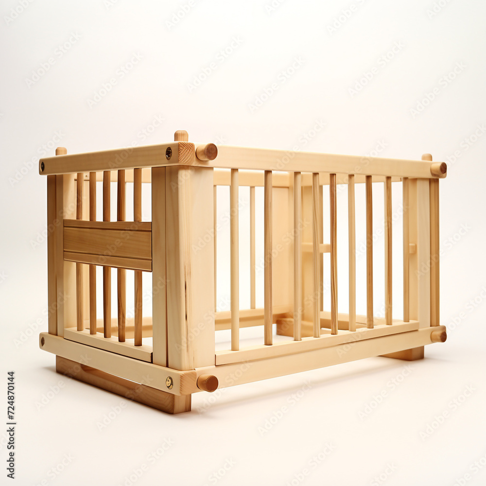 side view of rectangular Wooden Playpen on white background сreated with Generative Ai side view of rectangular Wooden Playpen on white background сreated with Generative Ai